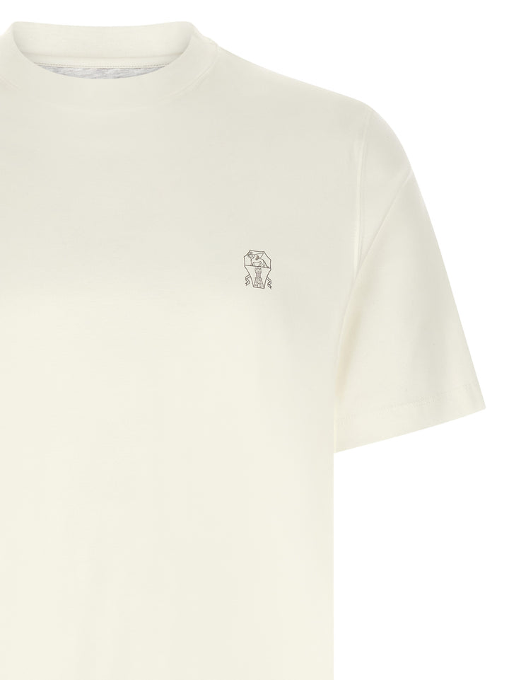 Brunello Cucinelli Logo Print T shirt - Bianco | 6567f118353413bd481160c7a1387f0bf89f23b9