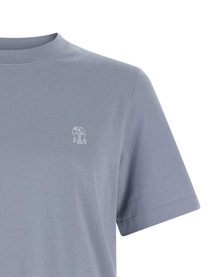 Brunello Cucinelli Logo Print T shirt - Celeste | c8683d43891f3841aed59d9617948b250f1fec3d
