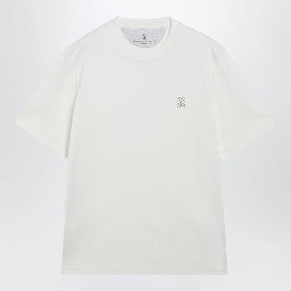 Crew-Neck Cotton Jersey T-Shirt With Logo In Off White