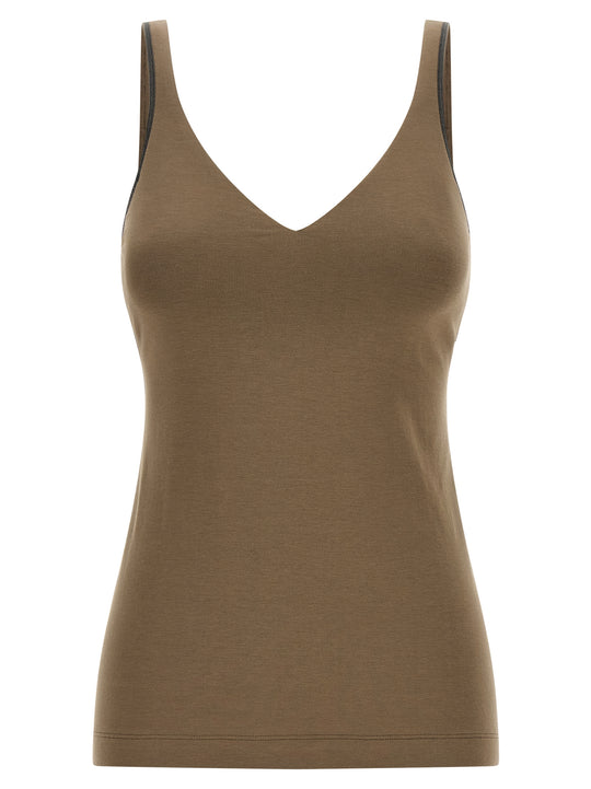 Shiny Straps Top Beige