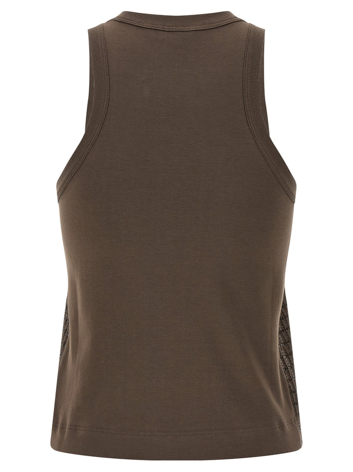 Brunello Cucinelli Dazzling Check Embroidery Top - Marrone | 19b62f69991f2544450c7e5de8e06b36770116c3