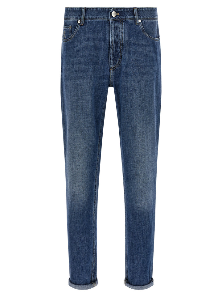 Brunello Cucinelli Logo Embroidery Jeans - Blu | 22393a3e8c1276f9efd7f4f7a1617b818b7f6c70