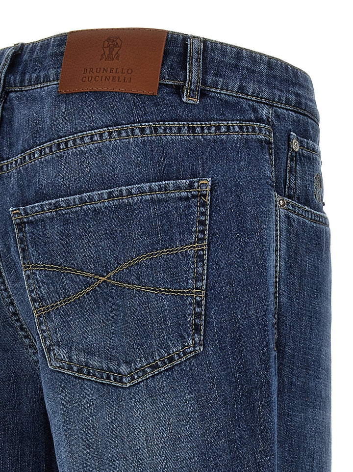 Brunello Cucinelli Logo Embroidery Jeans - Blu | e642939ee1e421c3de2d5d428be8ea2dfb40debf