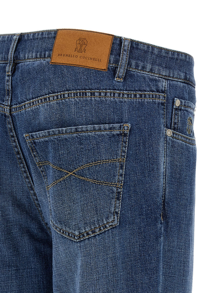 Brunello Cucinelli Logo Embroidery Jeans - Blu | c53952ca50632f3c669e84236613494967cad038