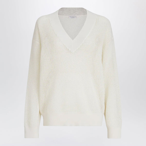 White Cashmere Mesh Sweater
