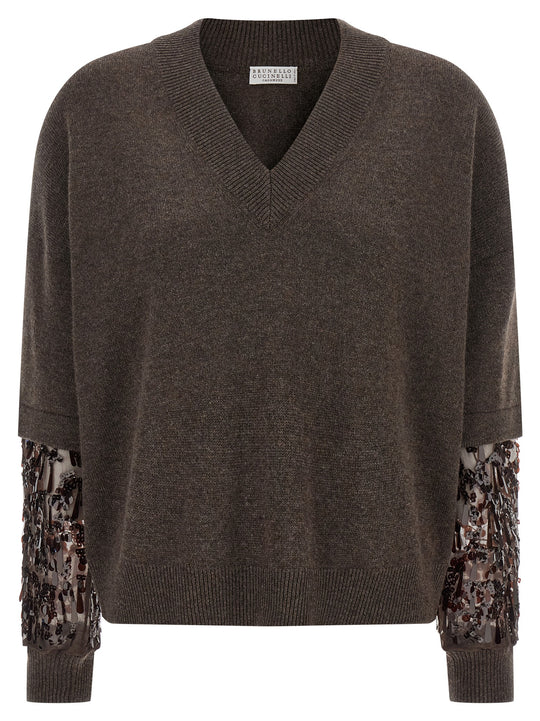 Sequin Sleeve Sweater Maglioni Marrone