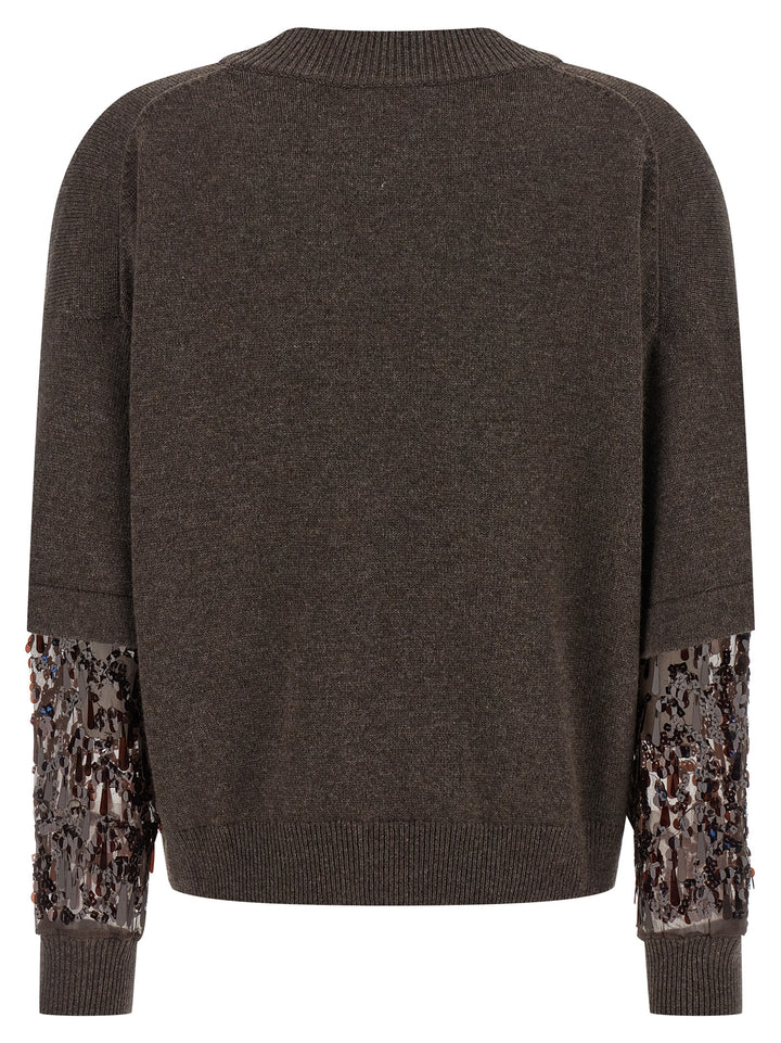 Brunello Cucinelli Sequin Sleeve Sweater Maglioni - Marrone | d7e043a59aca47fed6f4b0f62827b1ba164a8a3e