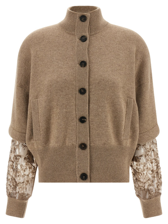 Sequin Sleeve Cardigan Maglioni Beige