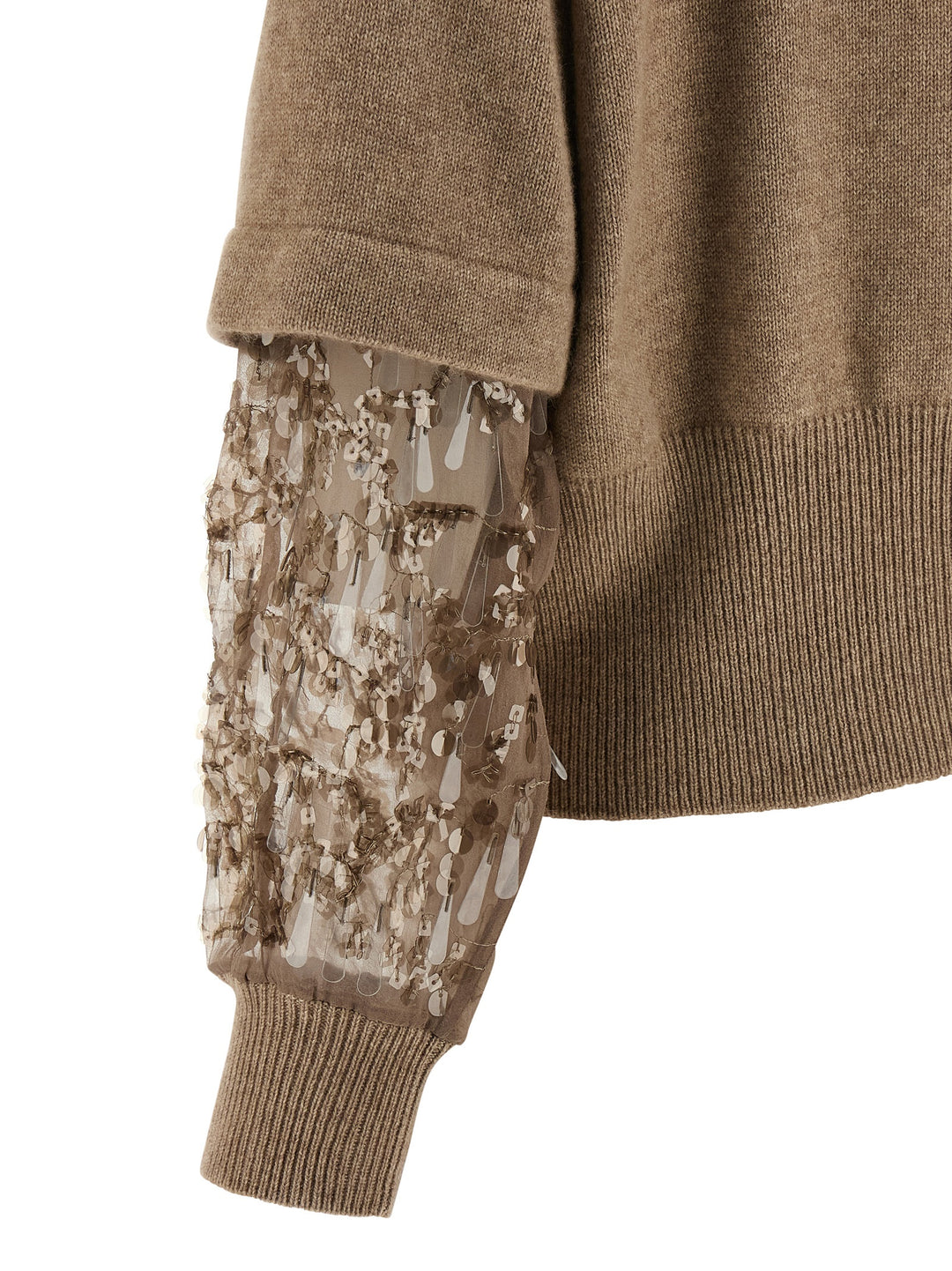 Brunello Cucinelli Sequin Sleeve Cardigan Maglioni - Beige | 87d88c0fef49ea073d1de2776af4fbb6b44d36e5