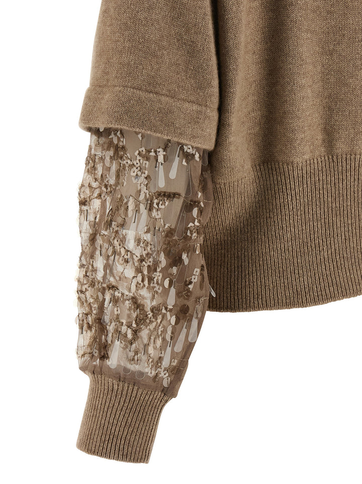 Brunello Cucinelli Sequin Sleeve Cardigan Maglioni - Beige | 87d88c0fef49ea073d1de2776af4fbb6b44d36e5