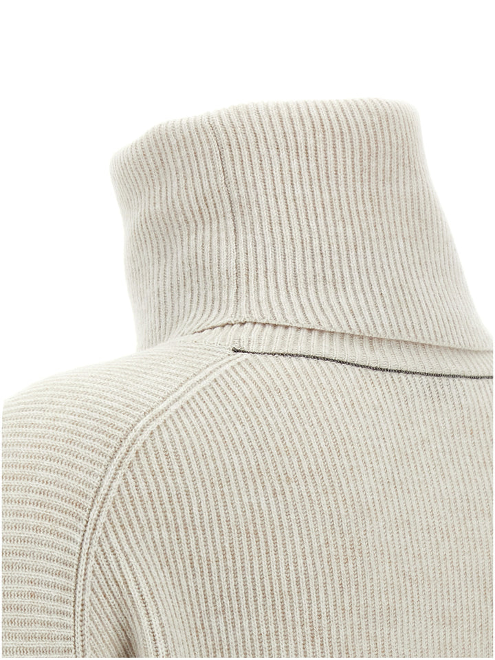 Brunello Cucinelli Ribbed Turtleneck Sweater Maglioni - Beige | fd58a3e25bcb300c159237dba7af870785b7853d