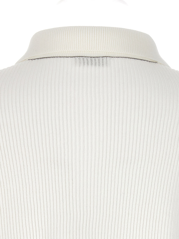 Brunello Cucinelli English Rib  Shirt Polo - Bianco | edd277b4cfd9e6a647a3c2c196ad289fecfe3da9
