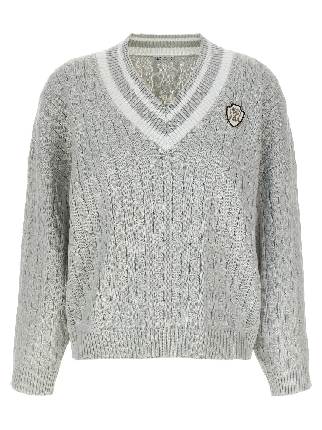 Brunello Cucinelli Cotton Cable Knit Sweater Maglioni - Grigio | 33b4d096da4d648f0a0590860818556d2b104435
