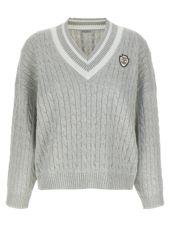 Cotton Cable Knit Sweater Maglioni Grigio