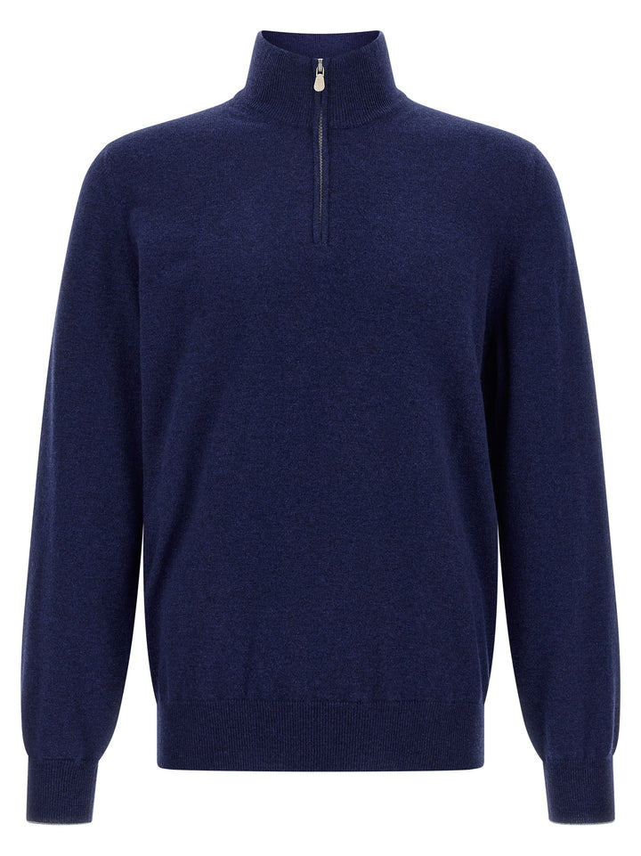 Brunello Cucinelli Half-Zip Sweater Maglioni - Blu | 74384e654f777144024778cb88f6de86ebd28b5d