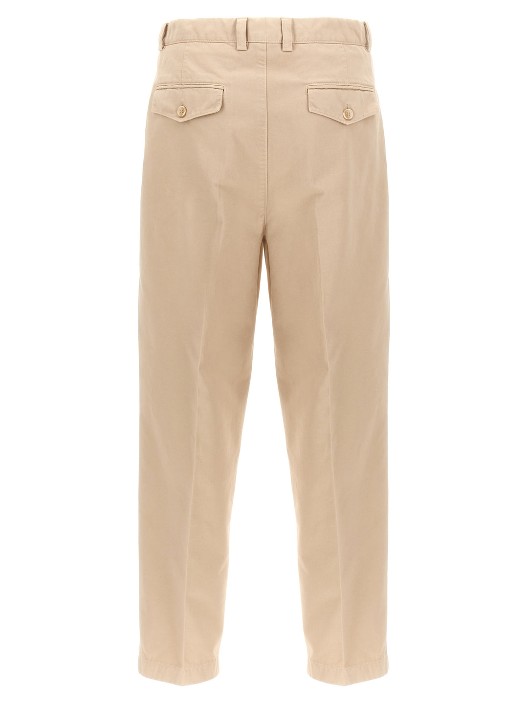 Cotton  With Front Pleats Pantaloni Beige