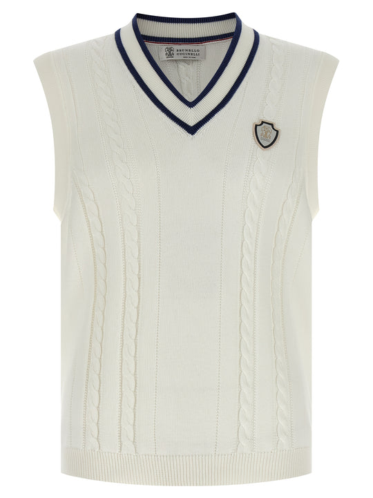 Cotton Braided Vest Gilet Bianco