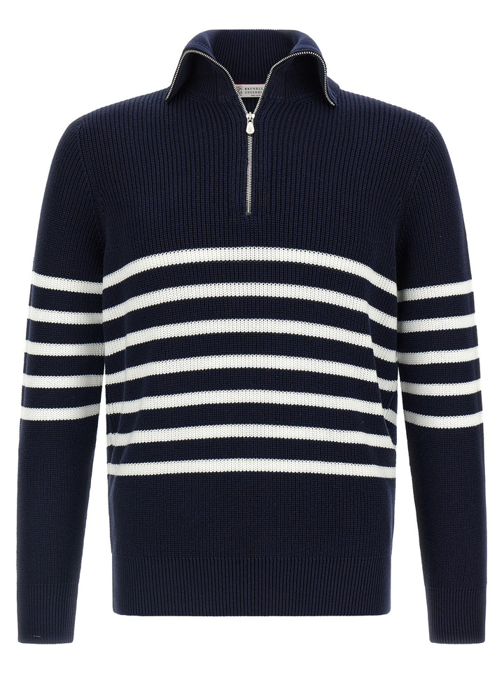 Brunello Cucinelli English Half-Ribbed Sweater Maglioni - Blu | 8c26be22c066f5a32a5e3534d031c9160ea40865