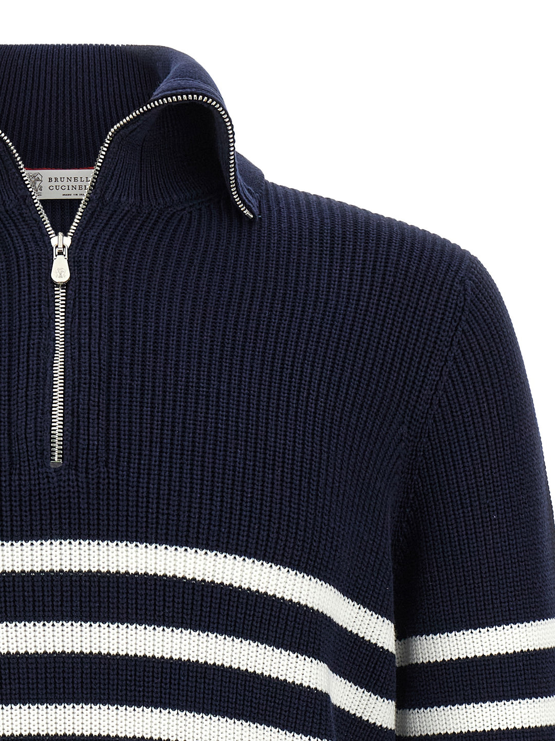 Brunello Cucinelli English Half-Ribbed Sweater Maglioni - Blu | dfafea9b62e13ff7c465c0bf399937e8b76181fd