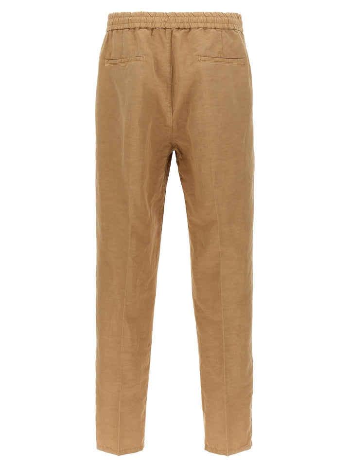 Linen  With Front Pleats Pantaloni Beige