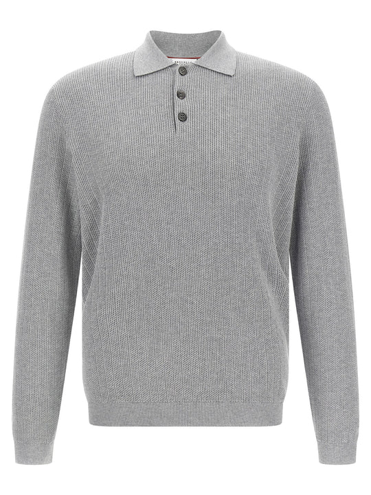 Honeycomb Cotton Shirt Polo Grigio
