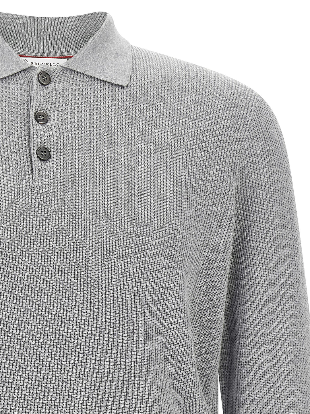 Brunello Cucinelli Honeycomb Cotton  Shirt Polo - Grigio | 8a15879ccc04fedeee6d78750814ca0c61f9647a