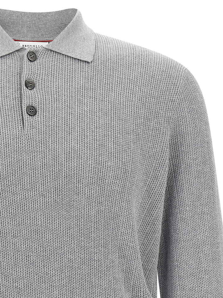 Brunello Cucinelli Honeycomb Cotton  Shirt Polo - Grigio | 8a15879ccc04fedeee6d78750814ca0c61f9647a