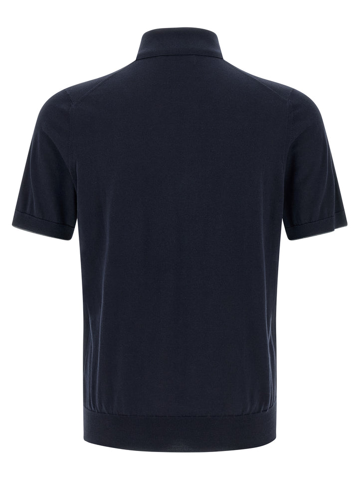 Brunello Cucinelli Logo Embroidery  Shirt Polo - Blu | 4a2b24ef7fd555802c2ef5d4fb5fb9034fde72c8