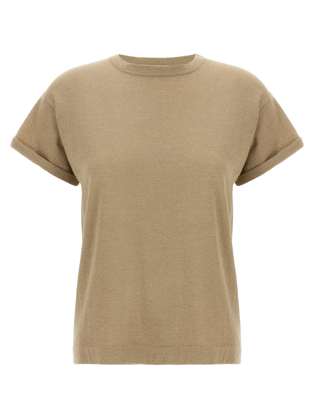 Brunello Cucinelli Lamé Cashmere T shirt - Beige | f70c946fa32a54bf394a00aa48959675f007e8fe
