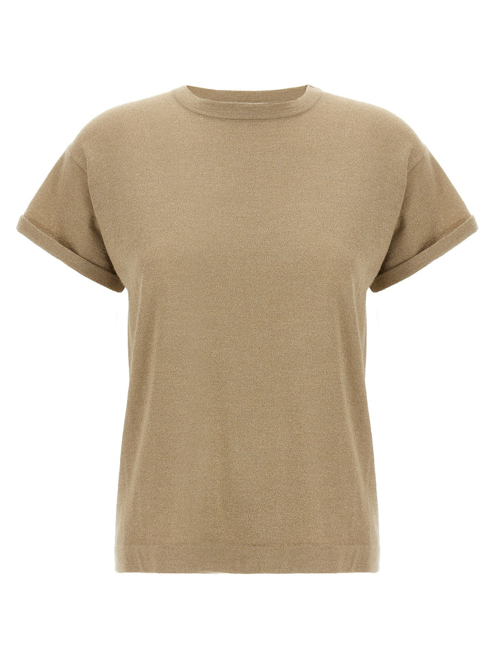 Brunello Cucinelli Lamé Cashmere T shirt - Beige | f70c946fa32a54bf394a00aa48959675f007e8fe