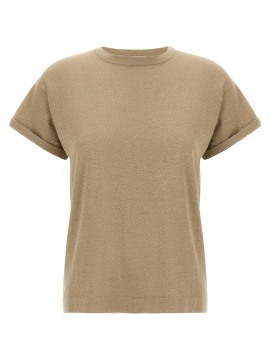 Lamé Cashmere T Shirt Beige