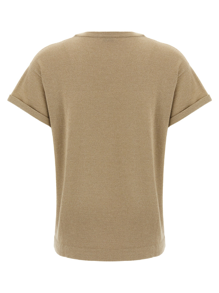 Brunello Cucinelli Lamé Cashmere T shirt - Beige | c9cd1c9b8a265ae4de9e58ee03f80b7e48f88527