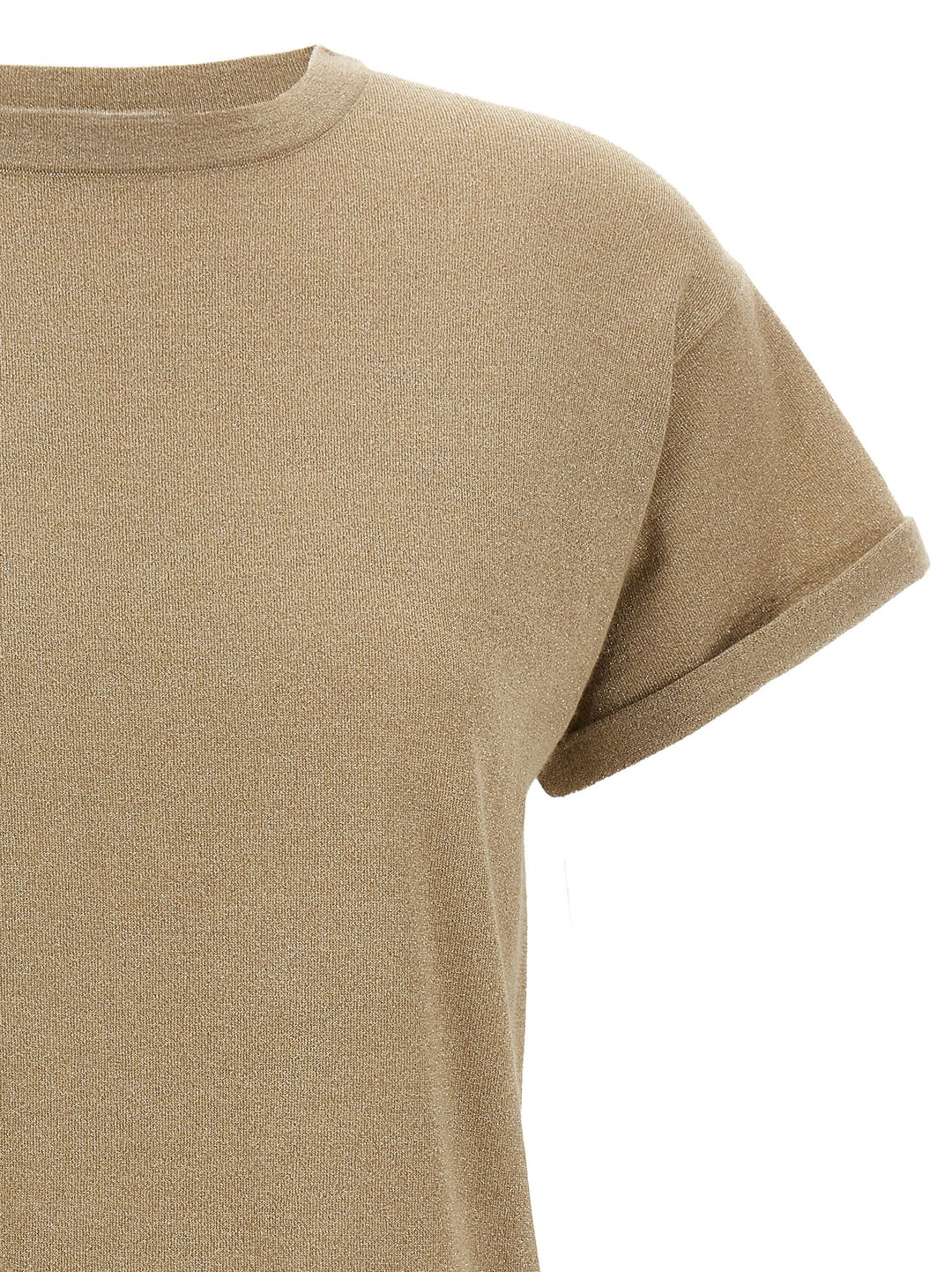 Brunello Cucinelli Lamé Cashmere T shirt - Beige | 48eb52328b27f50cff79871953f7f40fc1f54e6d