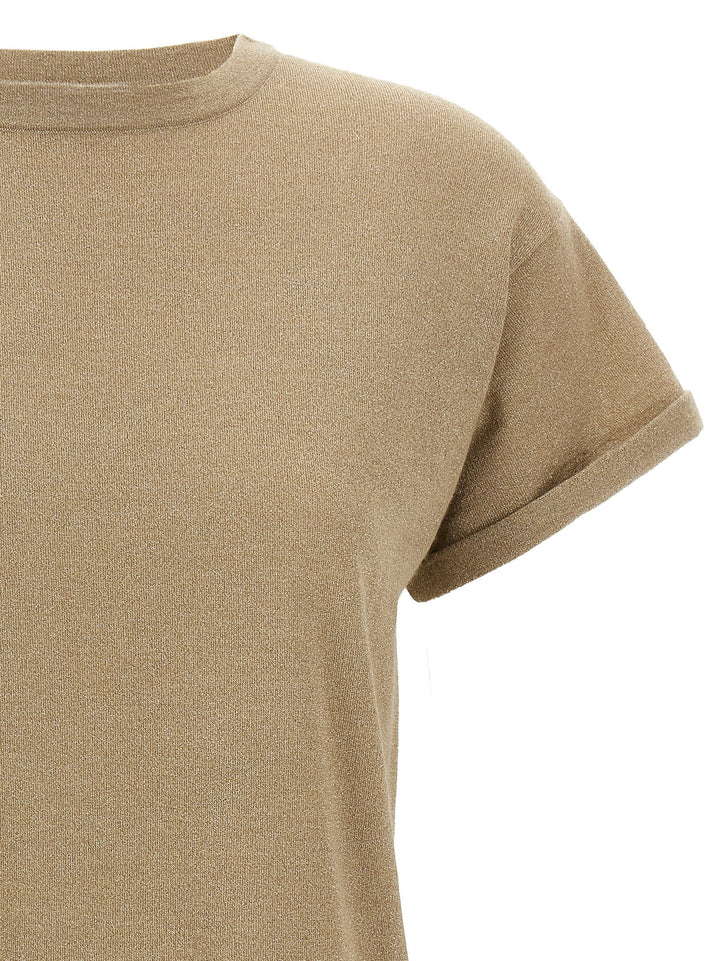 Brunello Cucinelli Lamé Cashmere T shirt - Beige | 48eb52328b27f50cff79871953f7f40fc1f54e6d