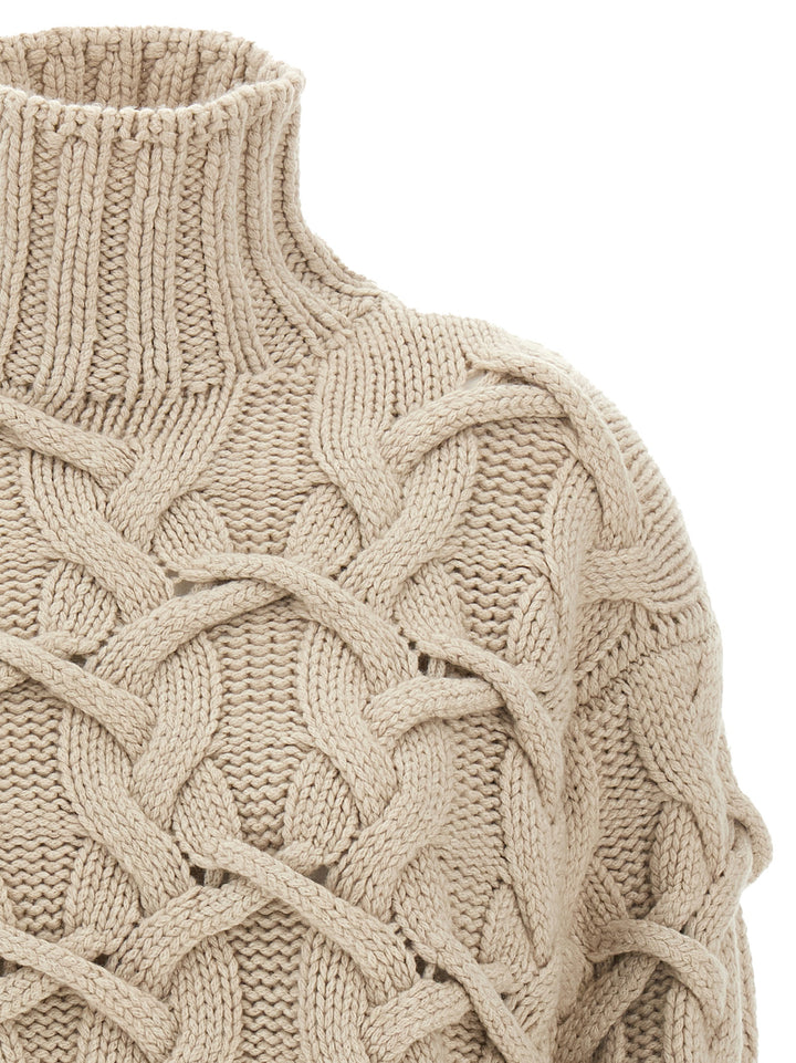 Brunello Cucinelli Braided Sweater Maglioni - Beige | f9b3aae206600c832722c1ccf48f7e63529fdf08