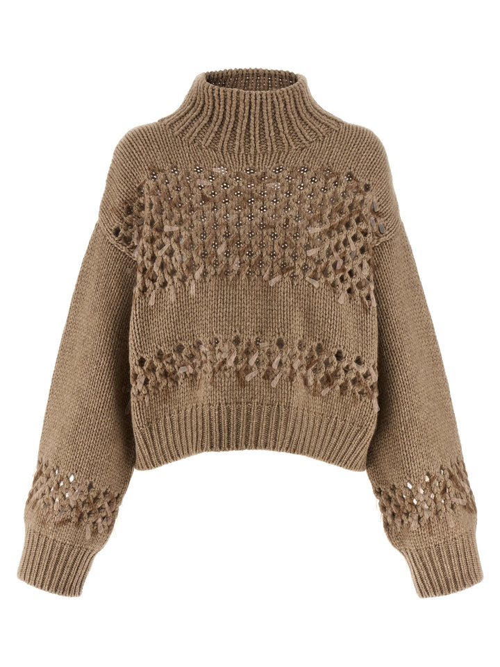 Brunello Cucinelli Drop Sequin Sweater Maglioni - Beige | 85323a6048e3e772a5d3db4f1a3d362951b26213