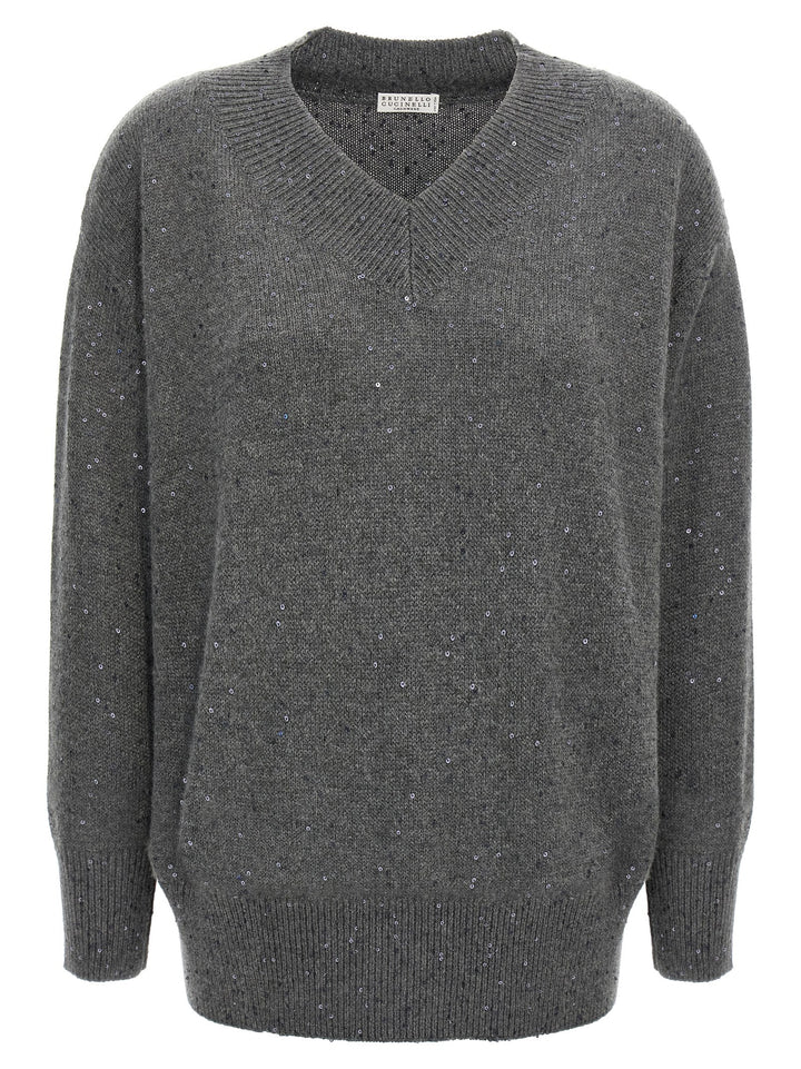 Brunello Cucinelli Sequin Sweater Maglioni - Grigio | f8b779d391be7c6945a72ce8d7dfb54214bbcc17