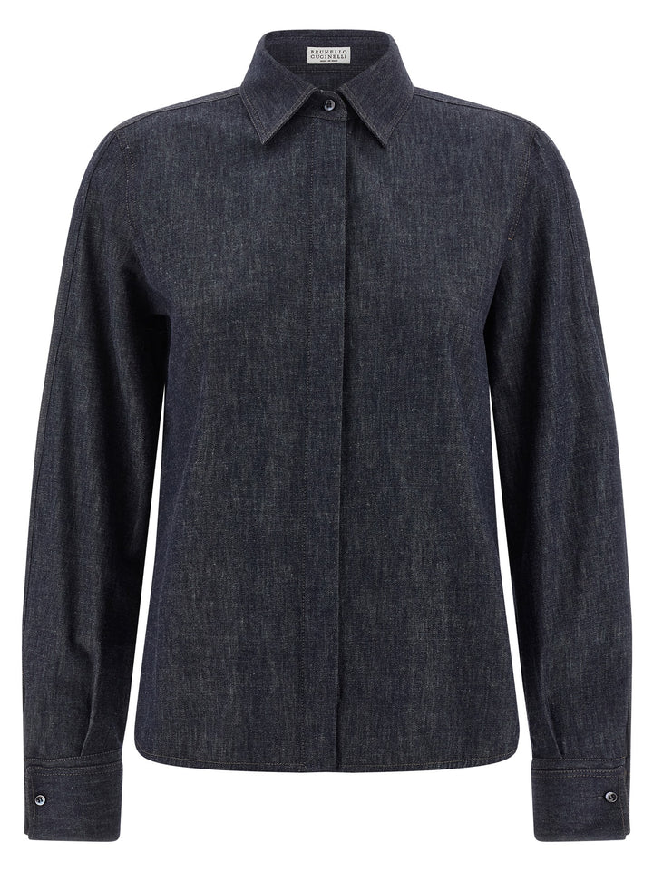 Brunello Cucinelli Monile Denim Shirt Camicie - Blu | 2805e0ed93307ab2ed1d66f9de2a40ac2da9fc7e