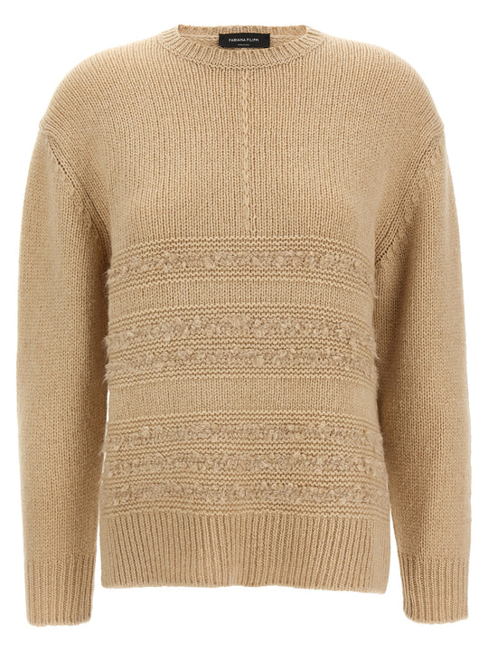 Bouclé Insert Sweater Maglioni Beige