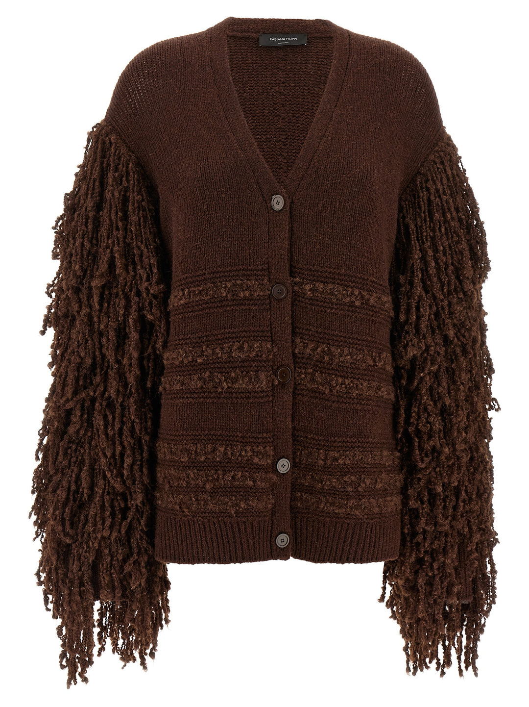 Fabiana Filippi Bouclé Fringed Cardigan Maglioni - Marrone | 2591e7d29f098435aa8d7e06d0a1822f78c9d1aa