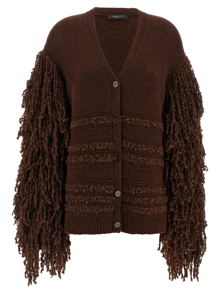 Fabiana Filippi Bouclé Fringed Cardigan Maglioni - Marrone | 2591e7d29f098435aa8d7e06d0a1822f78c9d1aa