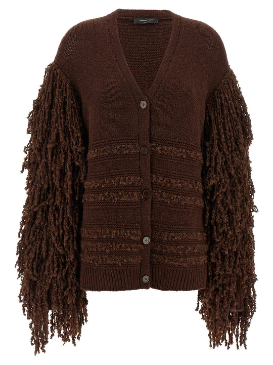 Bouclé Fringed Cardigan Maglioni Marrone