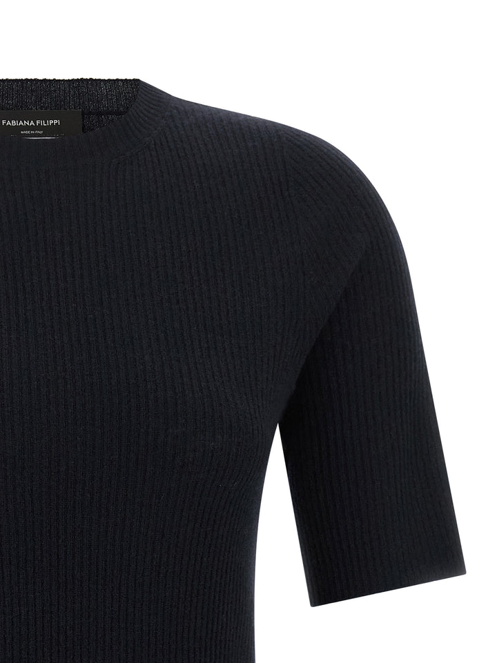 Fabiana Filippi Ribbed Knit T shirt - Blu | 6b70a3af4d07601ef32b83b28dbe0225f6ff2686