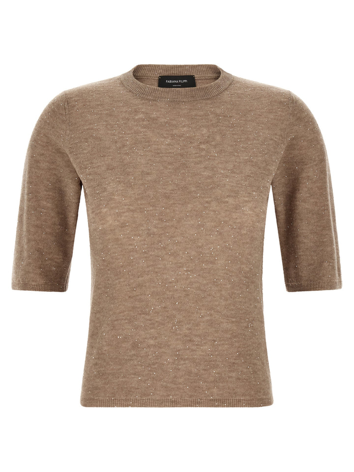 Fabiana Filippi Micro Sequin T shirt - Beige | 5ff036a4060996418bd640ea51fc0c7fc6e0575d
