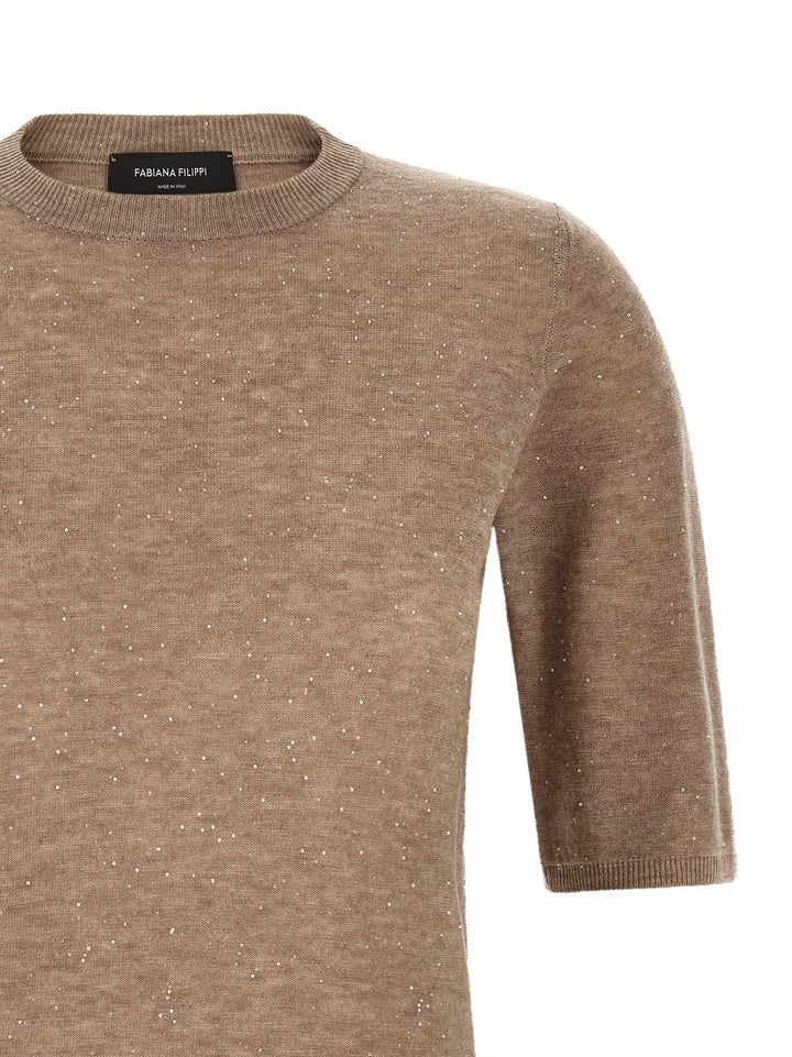 Fabiana Filippi Micro Sequin T shirt - Beige | 059e62fe028a8405ad767826b4e650da3d7fb06a