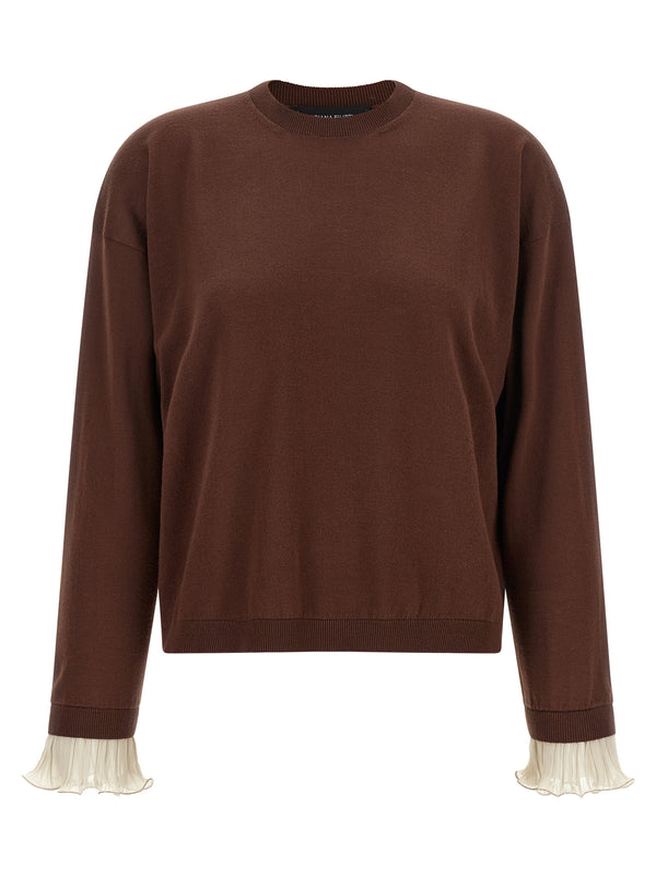 Pleated Cuffs Sweater Maglioni Marrone