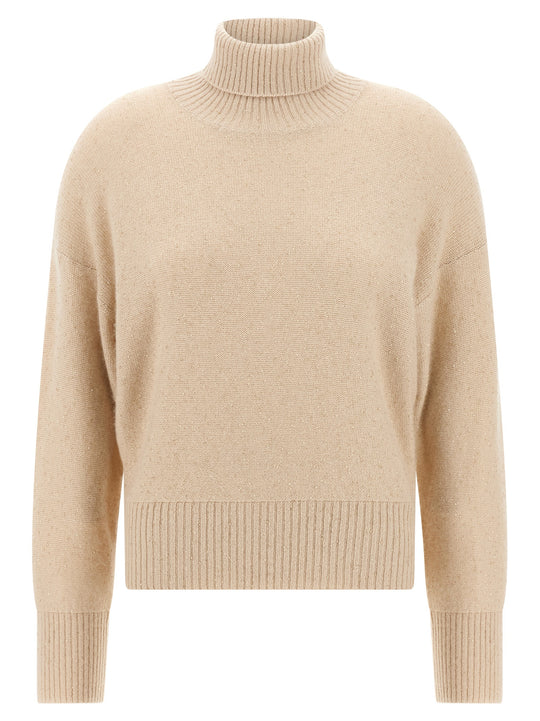 Sequin Turtleneck Sweater Maglioni Beige