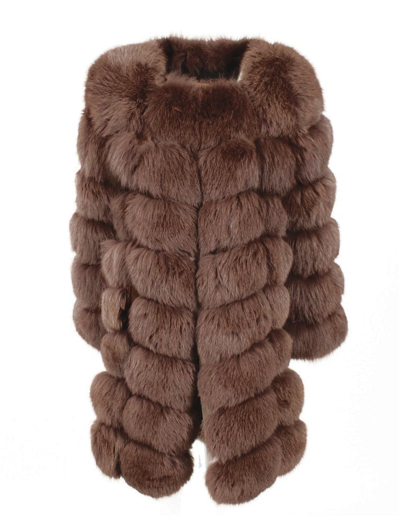 Metielle Couture Veste Extra Marron en Fourrure de Renard - Marrone