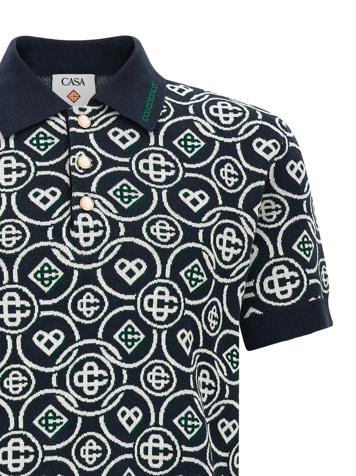 Casablanca Monogram Polo - Blu | b300562fc5598369f88b075f8b9efc47abac62f4