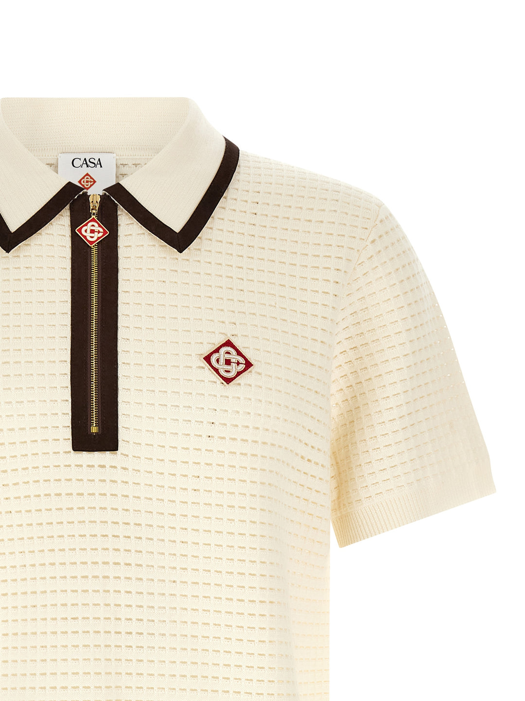 Casablanca Waffle Stitch Polo - Bianco | aff9a0f66147e7bc6364b60493f719bf94acb624